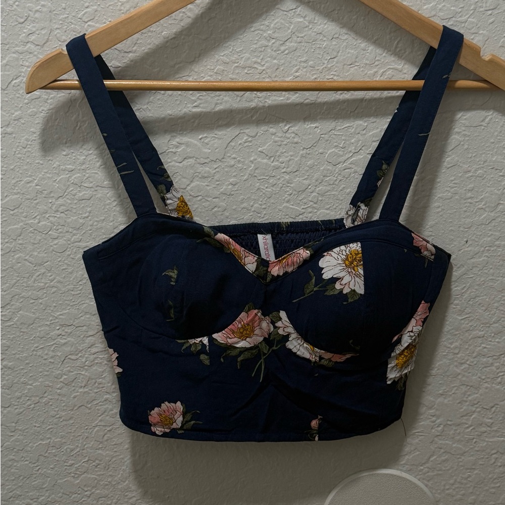 Xhilaration Navy Blue Floral Crop Top